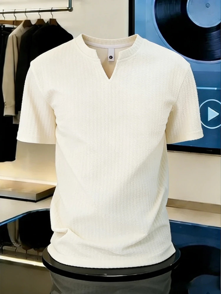 Lightweight Ice Silk V-Neck Short Sleeve T-Shirt Men's Cleanfit Slim Fit Summer Fashionable Polyester Spandex Casual Wear