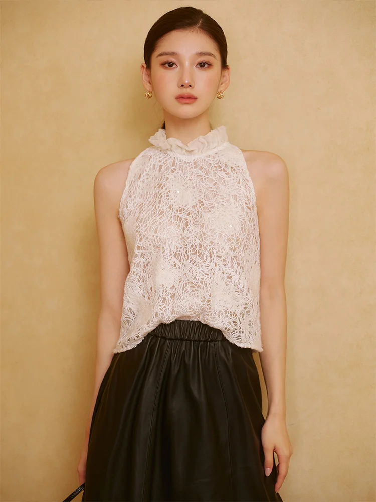 

ChillCozy Bet Knitted Wool Embroidered Hollow out Svel Vest Women's Autumn Faion Commute Sle Regular Length