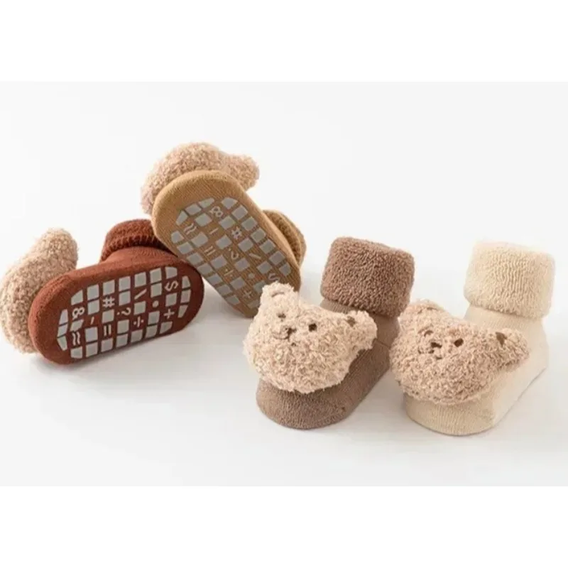 

Baby Socks For Girls Boys Shoes Velvet Winter Thicken Warm Cartoon Bear Newborn Floor Sock Non Slip Soft Toddler First Walker