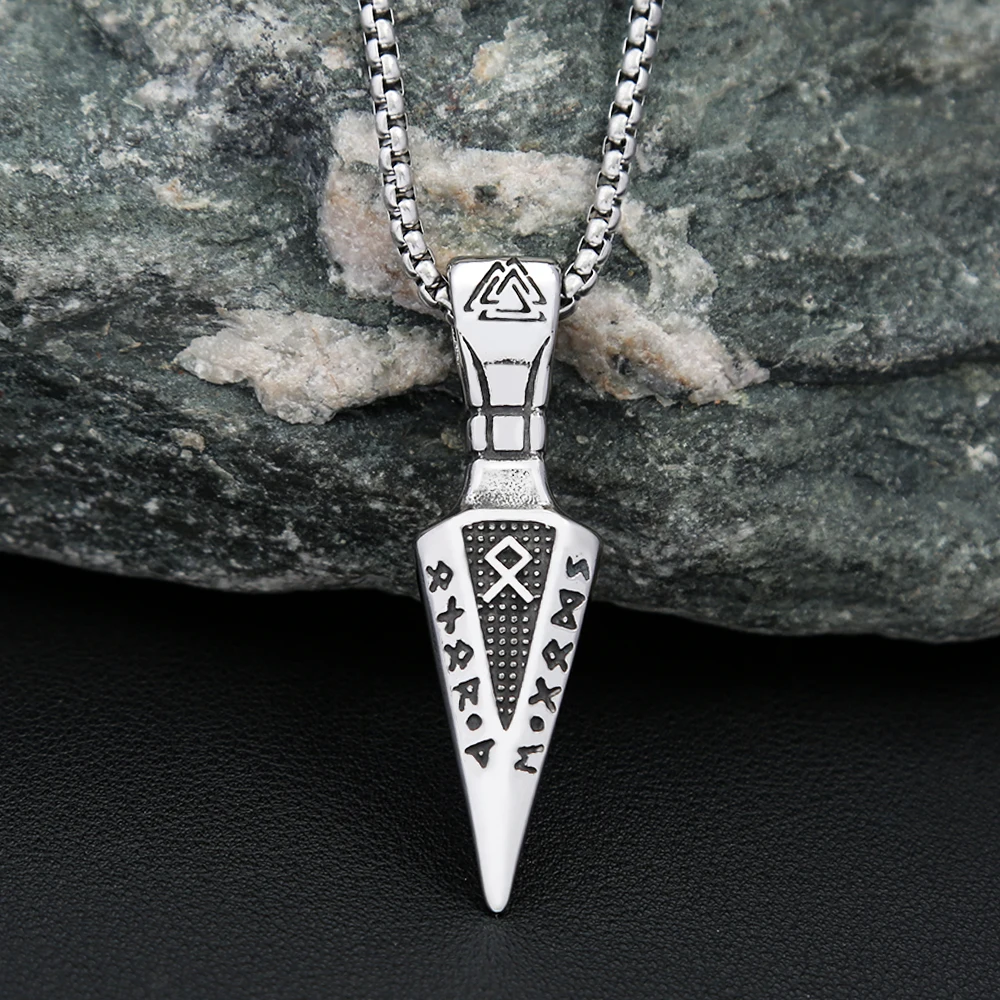 Nordic Viking Arrow Pendant Necklaces For Men 316L Stainless Steel Punk Fashion Viking Runes Necklace Charm Amulet Jewelry Gifts