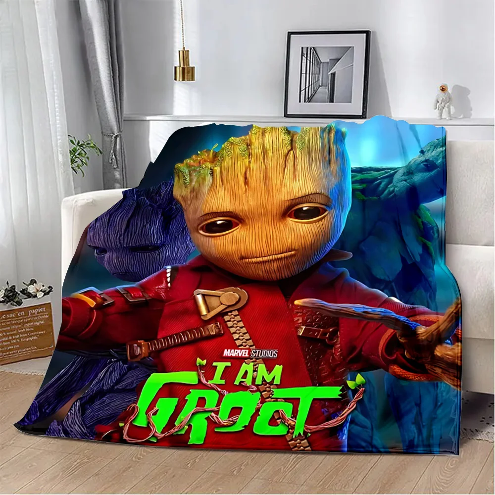 Marvel Cute Groot Printed Blanket Picnic Blankets Warm Blanket Soft and Comfortable Blanket Home Travel Birthday Gift