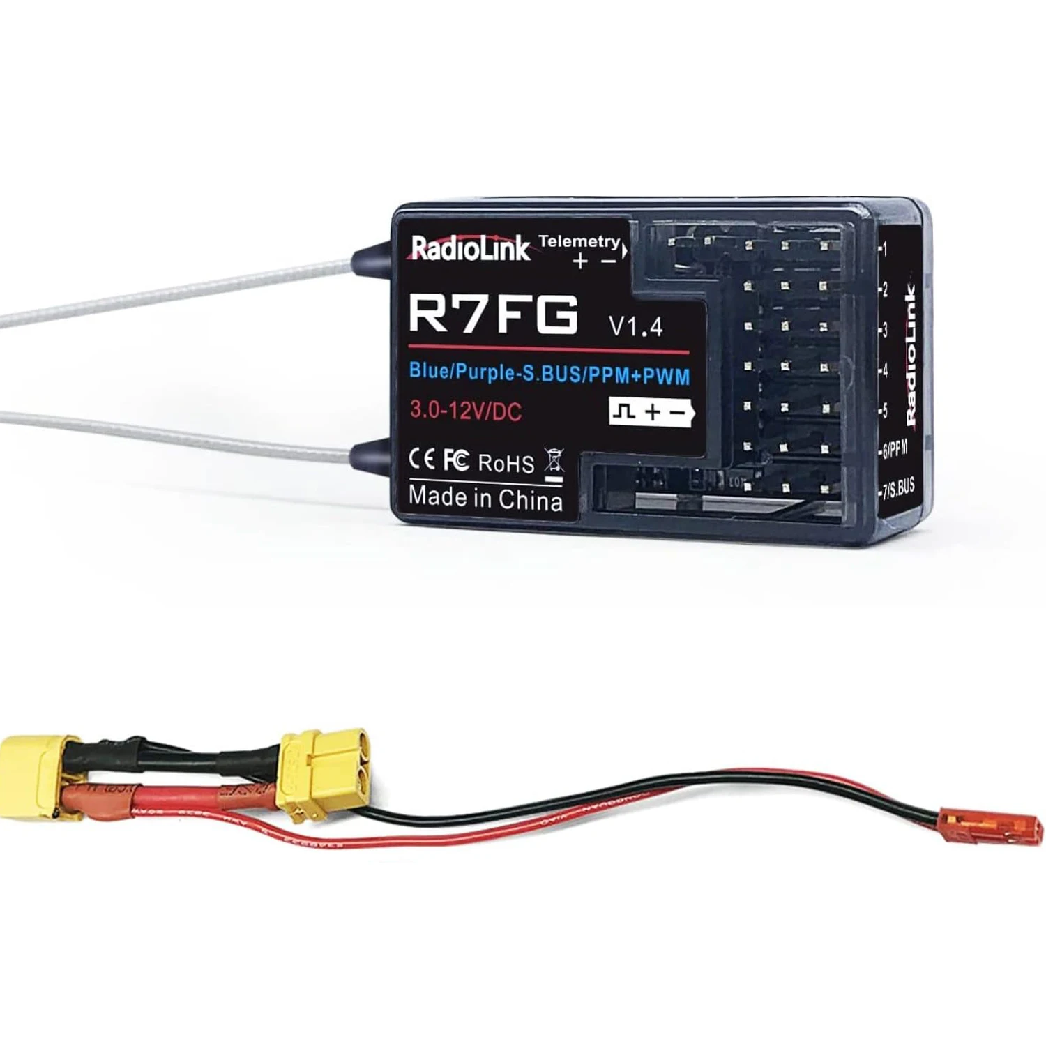 

RadioLink R7FG 2.4GHz 7CH Dual Antenna Reciever High Voltage Integrated Gyro Version For Radiolinks RC6GS RC Transmitter