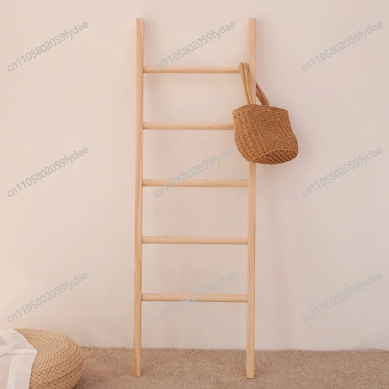 Ladder Hanger Floor Trapezoidal Solid Wood Coat Rack  Nordic Bathroom Wooden Towel  Clothing  Stand  Garment