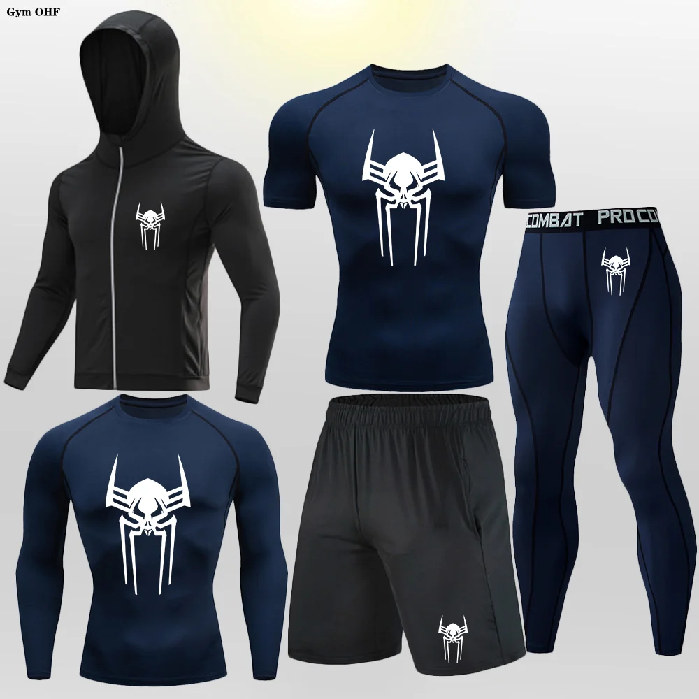 

Men's High Quality Skull Spider Sports T-Shirt Set Running Fitness Gym Quick Drying Spider Series Boxing Taekwondo Super Hero