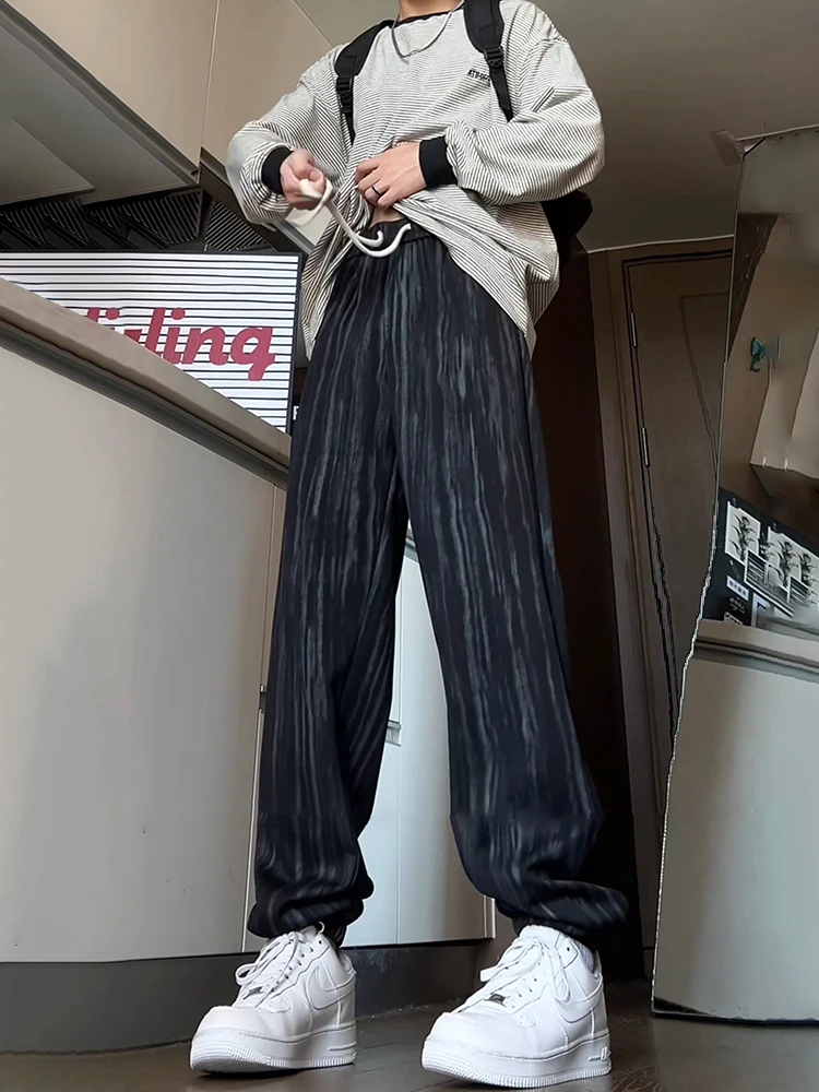 Black Casual Sports Pants Men's Style Spring Autumn Trendy Street Style Durable Straight Leg Loose Fit Comfortable Breathable