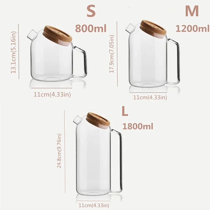 Creative Glass Cork Water Kettle Wooden Cover Flower Teapot Heat-resistant Juice Cold Kettle With Cork Lid Coffee Pitcher