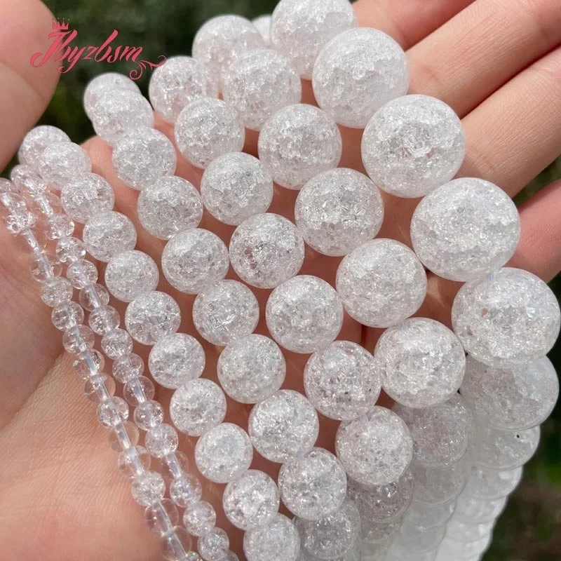 Natural White Rock Crystal Quartz Beads Round Craceked DIY Loose Stone 15inch 6/8/10mm For Necklace Bracelat Jewelry Making