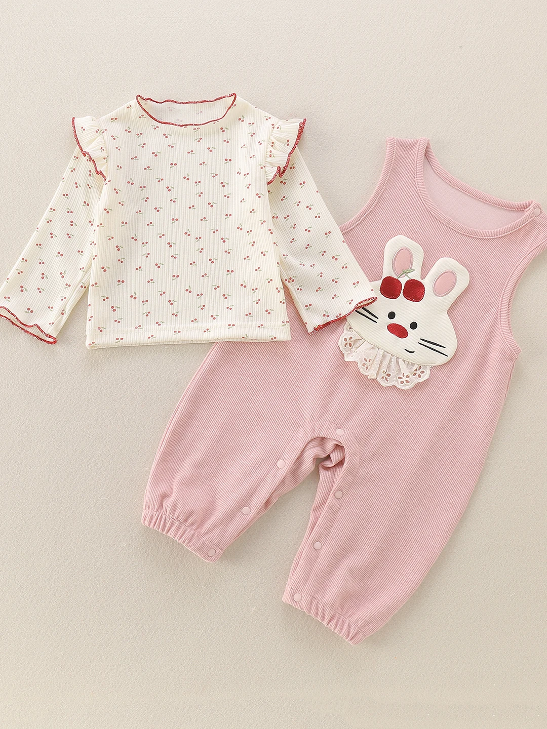 

Spring Girls Cute Rabbit Onesie Long Sve Outfit Two Piece Set Baby Girl Clothes Floral Print Comfortable Cling Suit