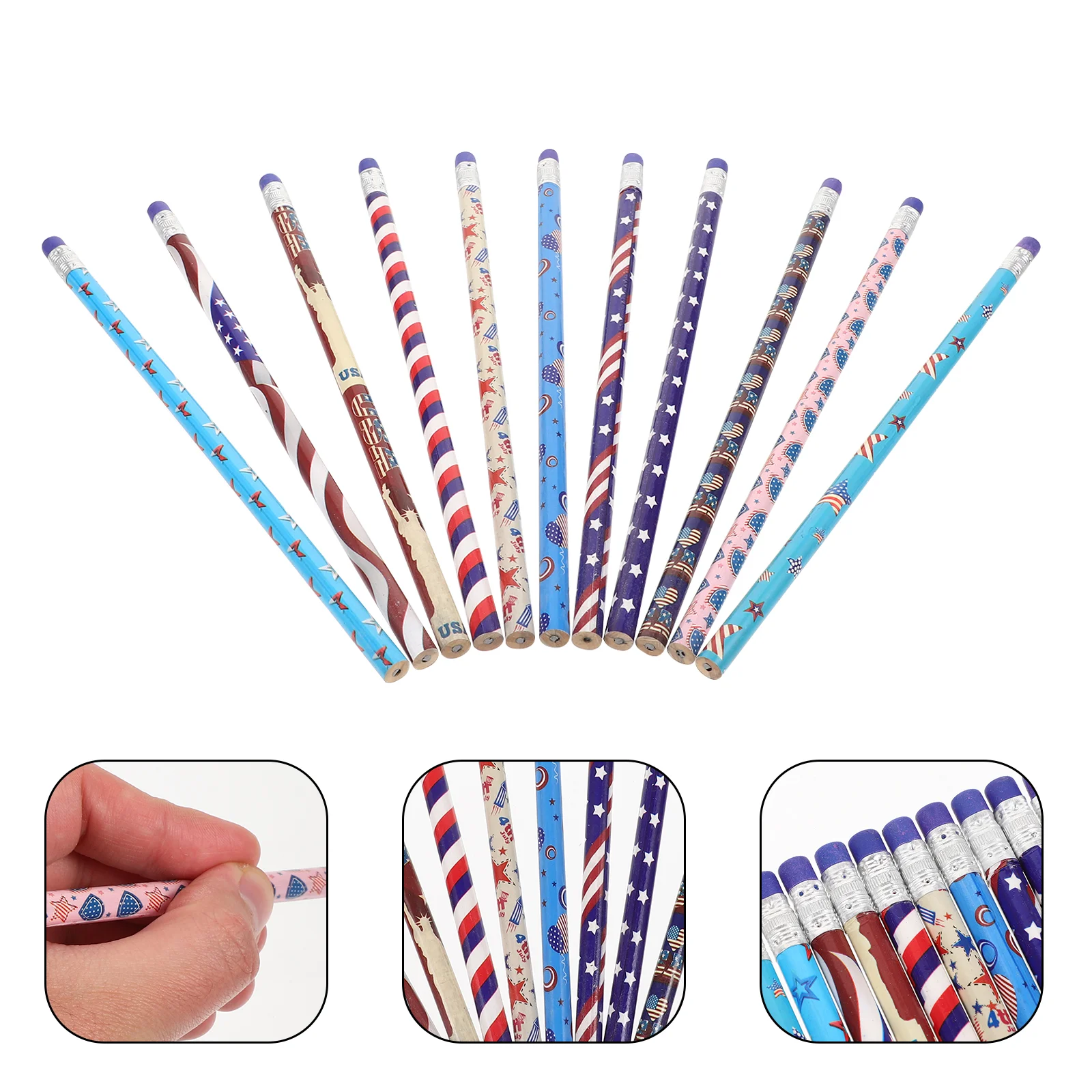 

48 Pcs with Eraser Flag Pencil Student Use Pencils Bulk American Wooden Red White Blue