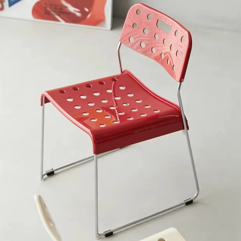 Korean Perforated Chair with Backrest Mid-Century Plastic Dining Chair Modern Reception Lounge Seat Ins Office Meeting Chairs