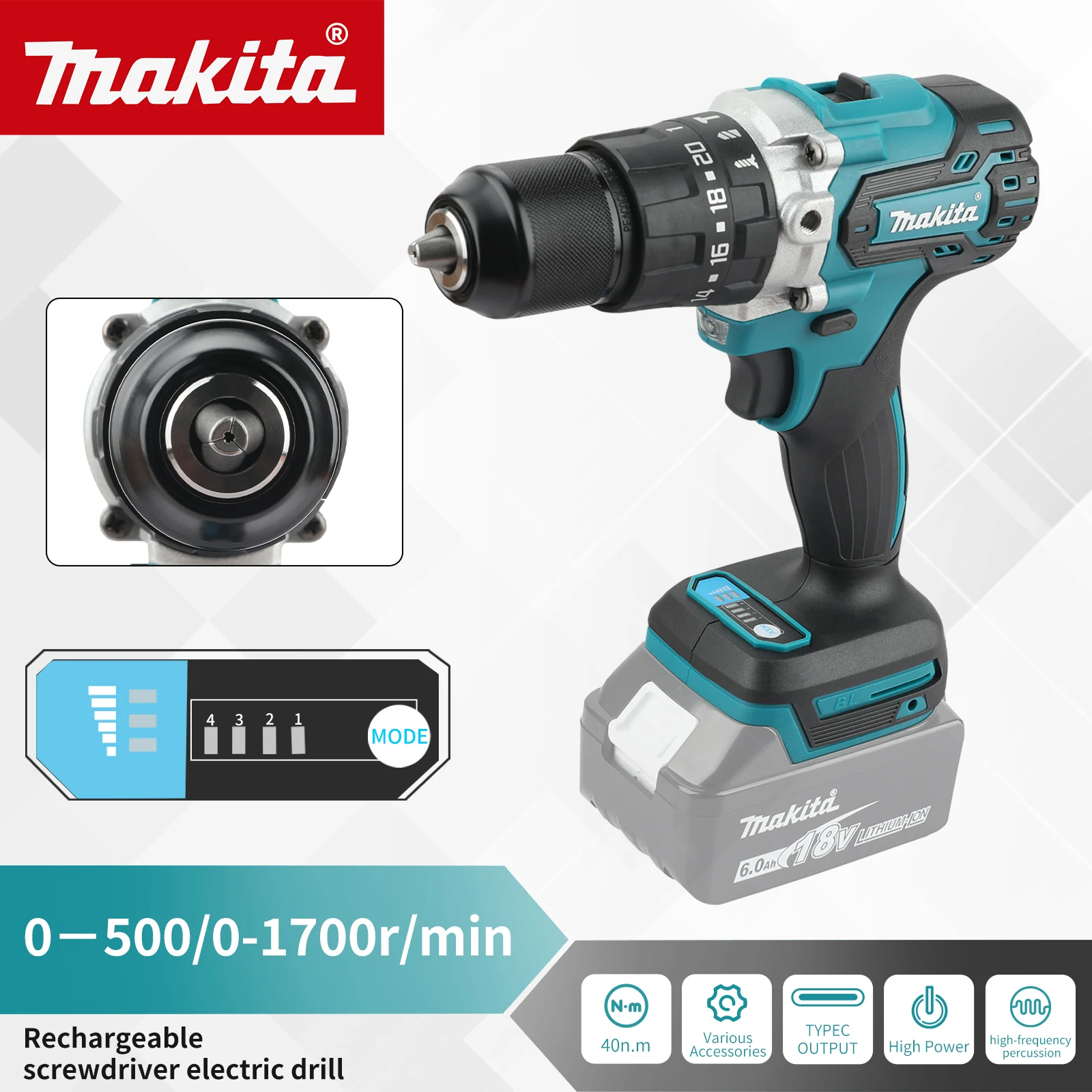Taladro avellanador inalámbrico DDF487 Makita de 13mm, Motor sin escobillas LXT de 18V, destornillador eléctrico, herramienta eléctrica adecuada para batería de 18V