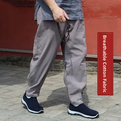 

Summer Cotton Linen Zen Pants Thin Breathable Cool Retro Men's Wide Leg Pants Comfortable Busin Casual Long Trousers