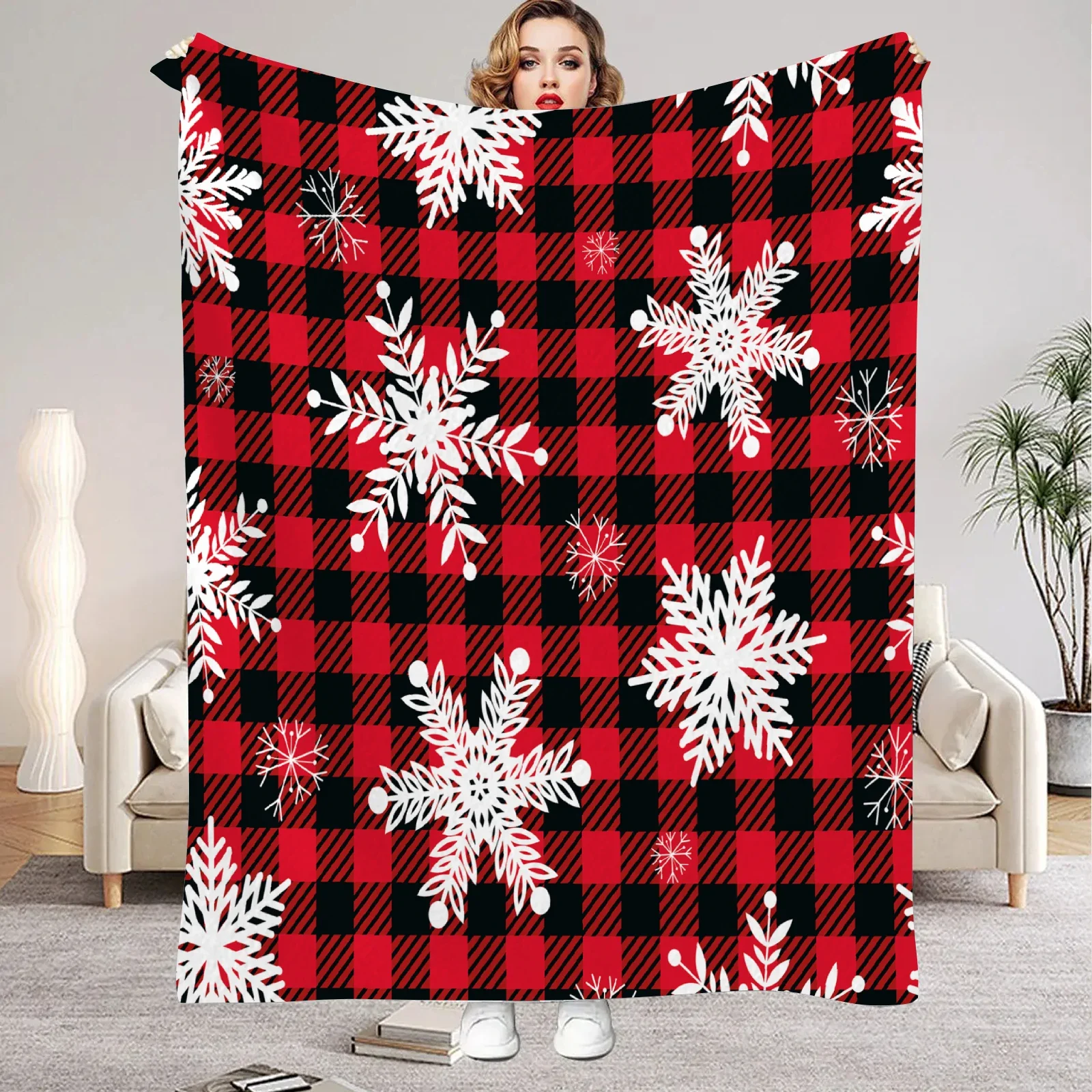 

Happy Christmas D Printed Flannel Blanket for Home Camping Nap Leisure Perfect Gift for Holiday Decor