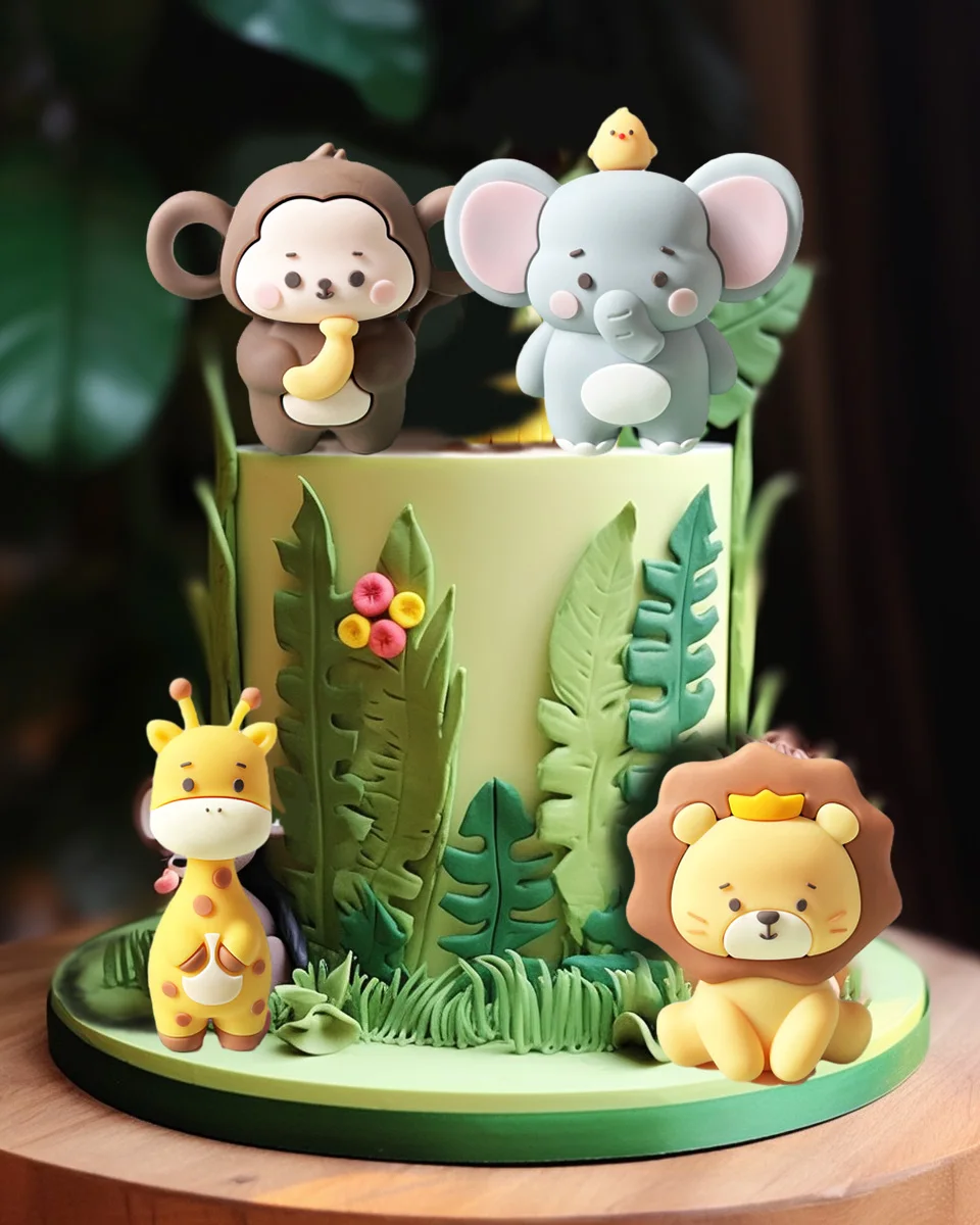 Safari-Kuchenaufsätze, wilde Tiere, Löwe, Elefant, Giraffe, Affe, Dschungel, Thema, Geburtstagsfeier, Kuchendekorationen für Kinder, Jungen und Mädchen – Detail 1