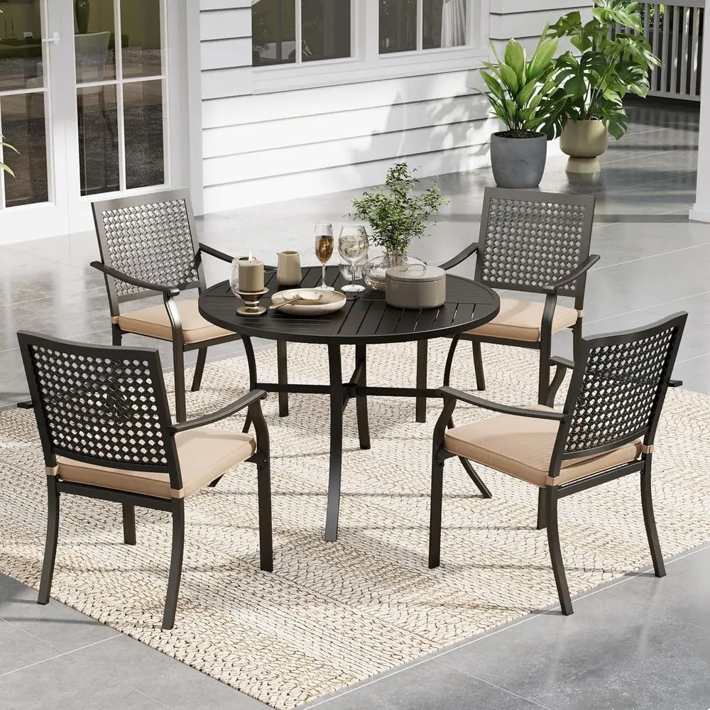 

42 Black Metal Patio Dining Set for 4-5 with Outdoor Table and Chairs