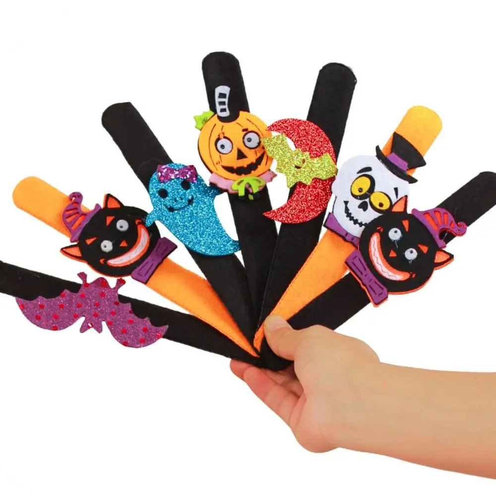 Cute Pumpkin Halloween Slap Bracelets Spider Witch Hat Pop Circle Wristband Felt Wool Cartoon Design Hands Clap Circle Festival