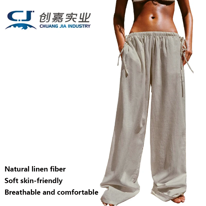 High Quality Linen Women's Trousers Elasticated Waist Straight Trousers White Outdoor Leisure Vacation Comfortable and Cool