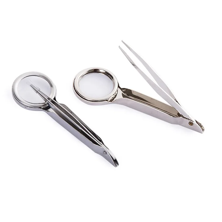 Metal belt tweezers magnifying glass folding portable stainless steel maintenance and testing clip medical beauty clip