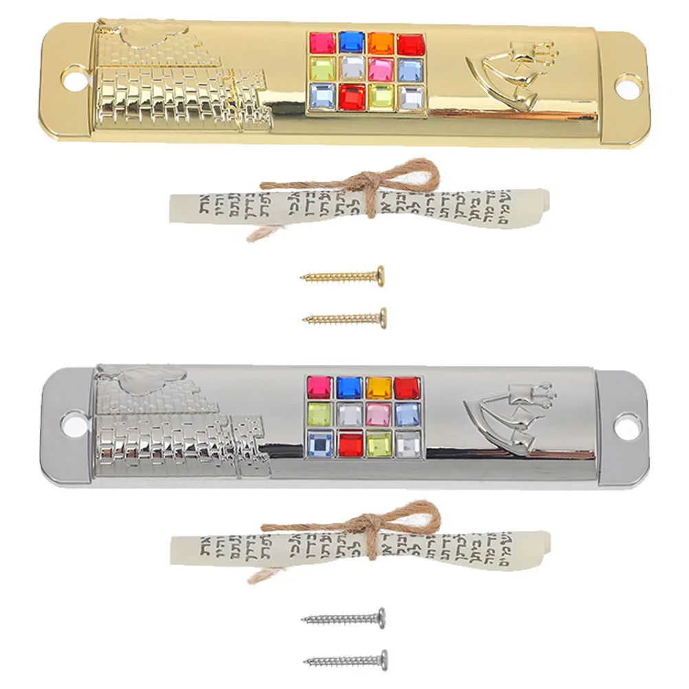 

Metal Retro Mezuzah Doorpost Decorations 2 Sets Zinc Alloy Holy Craft Scripture Scroll Adornment Jewish House Decor Door Column