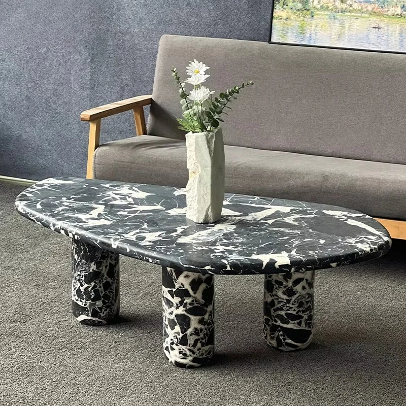 Mesa de Centro de Mármol Negro Calacatta de Estilo Real, Natural y Moderno, con Base Baja, para Sala de Estar, Villa, Hotel, Muebles para el Hogar
