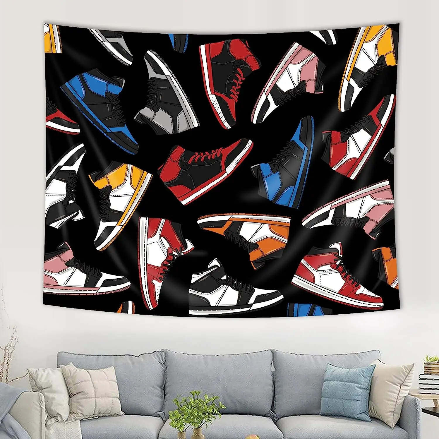 Retro Basketball Shoes Tapestry Boys Sneaker Footwear Colorful Teens Fashion Cool Red Black Home Decor Art for Bedroom Dorm