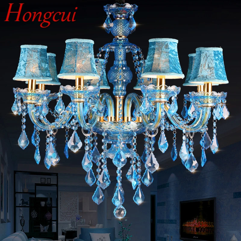 

Hongcui Blue Style Crystal Pendent Lamp European Candle Art Lamp Living Room Restaurant Bedroom Net KTV Chandelier