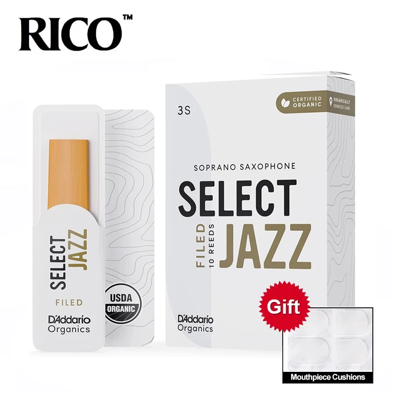 RICO Select Jazz Soprano Sax Reeds / Saxophone Soprano Reeds, Filed, Strength 2M/2H/3S/3M/3H, 10-pack