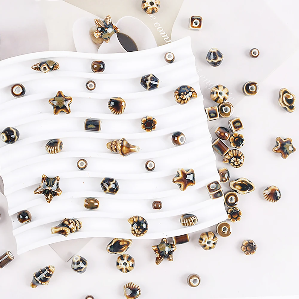 

Ceramic Brown Series Geometry Multiple Shapes Loose Beads Handmade DIY Bracelet Necklace Beads Jewelry Making Materials