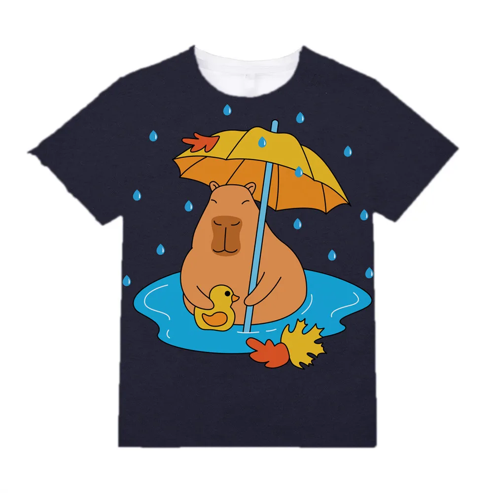 Child T-Shirt Capybara Print White T Shirts Baby T-Shirt Cartoon Boys Summer Clothes O-Neck Kids Shirt Casual Children's T-Shir