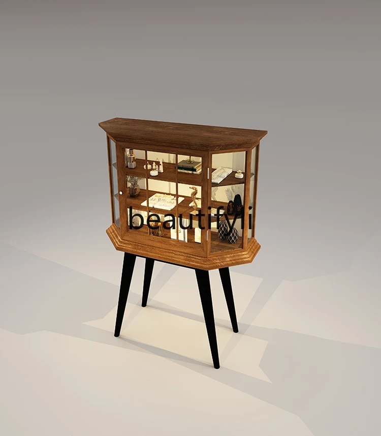 

Jewelry glass Zhongdao display cabinet retro solid wood paint cabinet high-end museum display cabinet customization