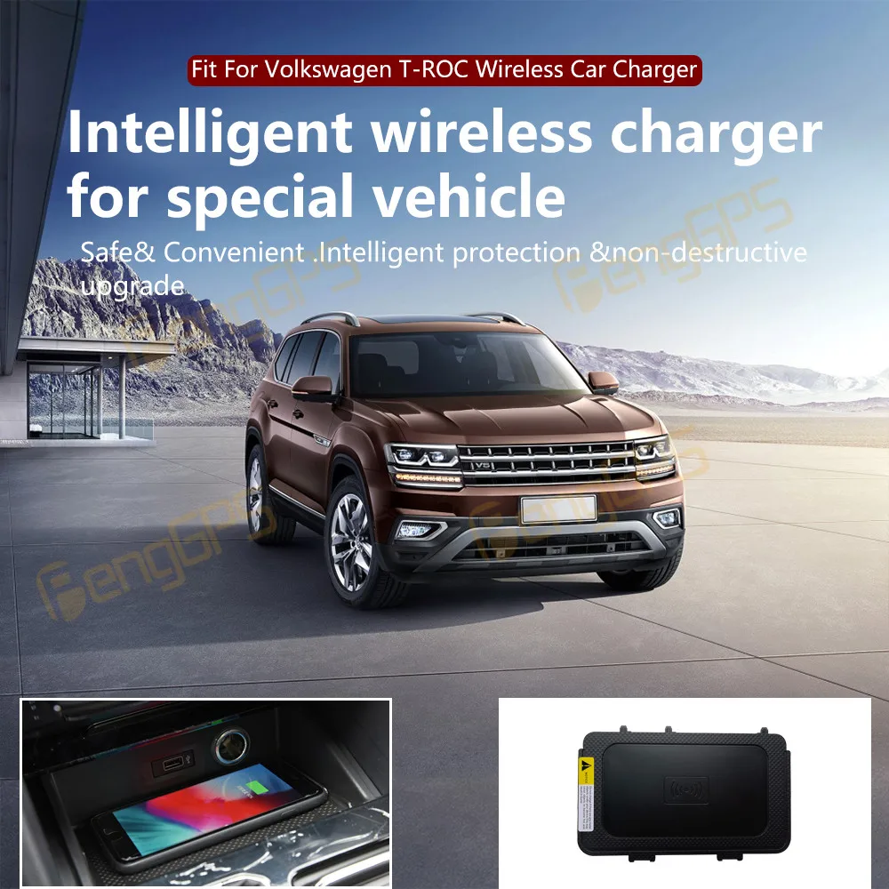 Dedicated Car Wireless Charger 15W Center Console Fast Phone Charging Panel For Volkswagen T-ROC Interior Accessories