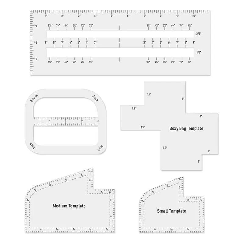 EYFL-5Pcs Boxy Bag Making Templates For DIY Sewing Lover, Acrylic Bag Ruler Set With Zipper Pocket, Curve & Handbag Patterns