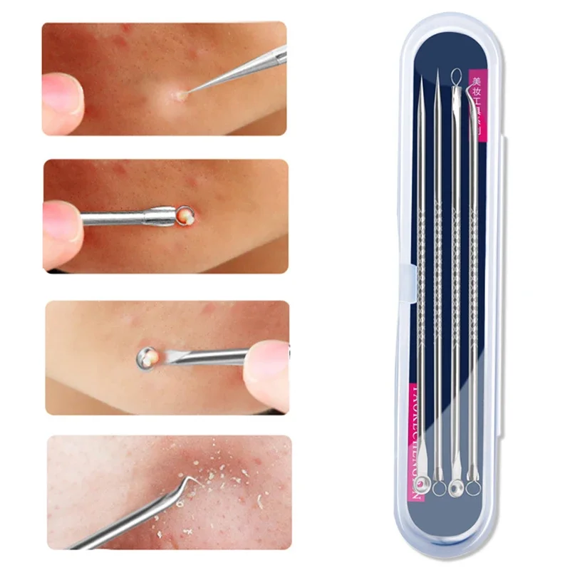 

Set 4pcs Acne Blackhead Comedone Black Spot Pimple Blemish Remover Skin Care Women Beauty Acne Treatment Pore Clean Needle Hook