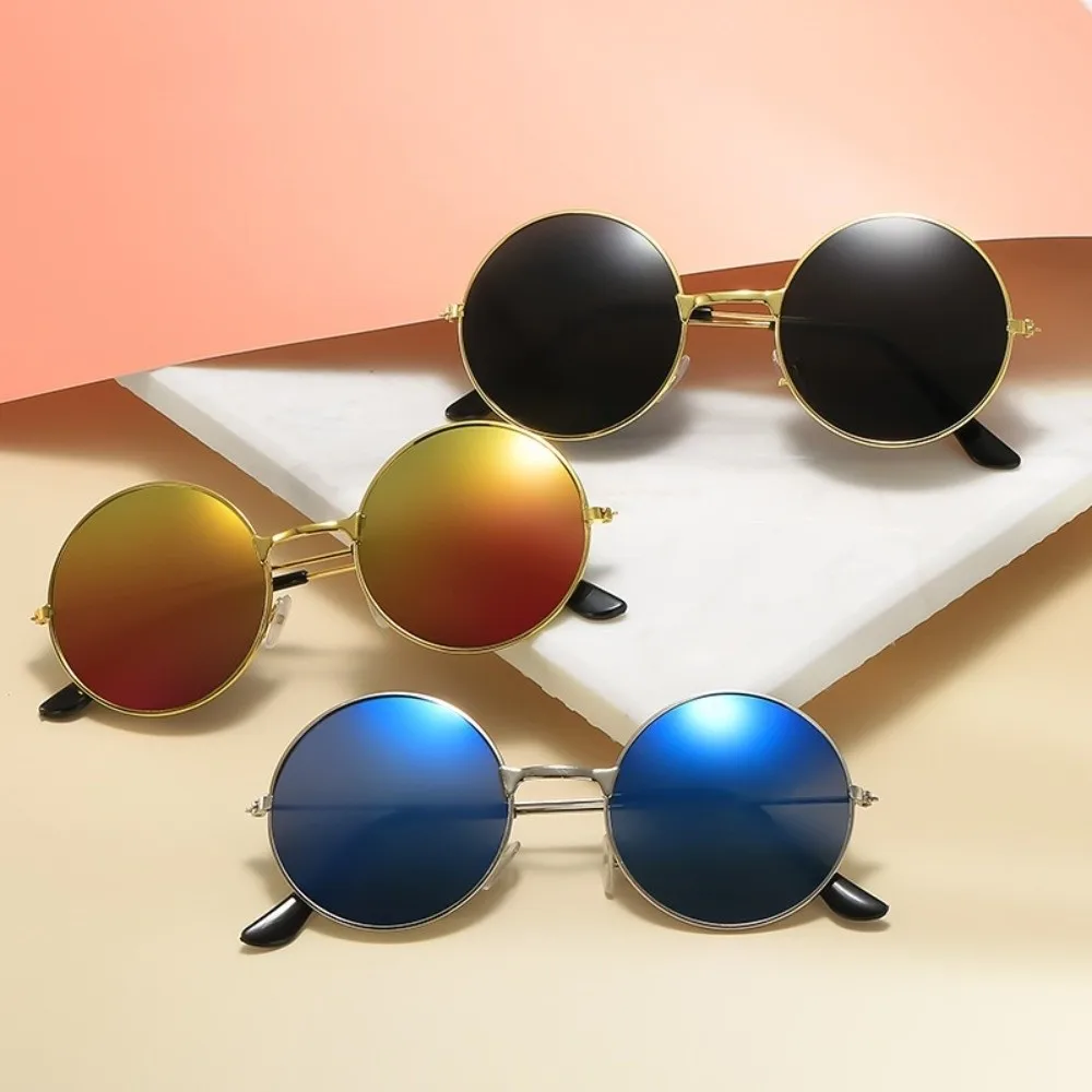 

Metal Round-frame Sunglasses Hip Hop Candy Color Lens Shades Eyewear Street Photography Anti UV Circle Sun Glasses