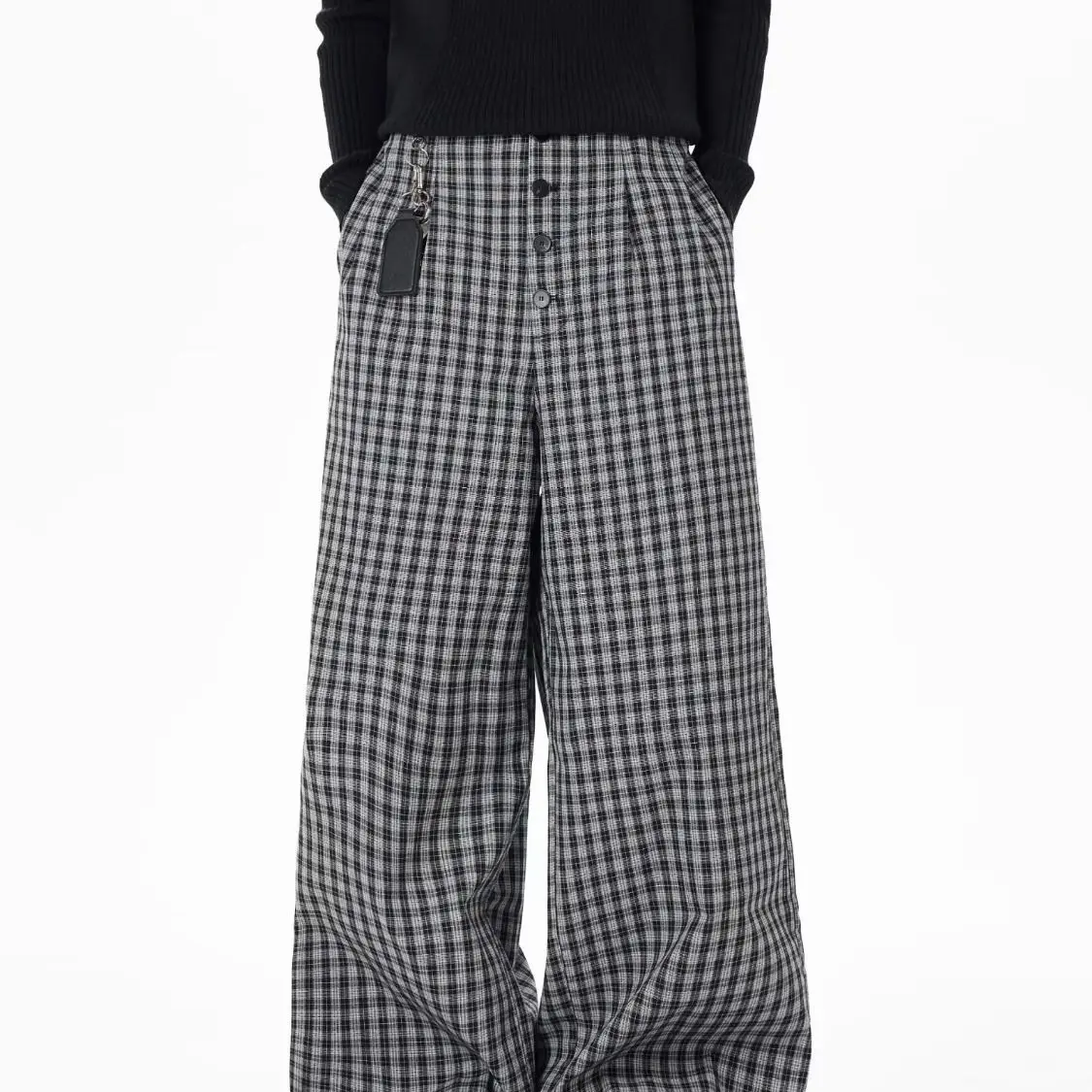 Men's Retro Plaid Pattern Casual Pants Summer Commuter Style Young Boys Sweatpants Male Straight Loose Wide Leg Thin Trousers