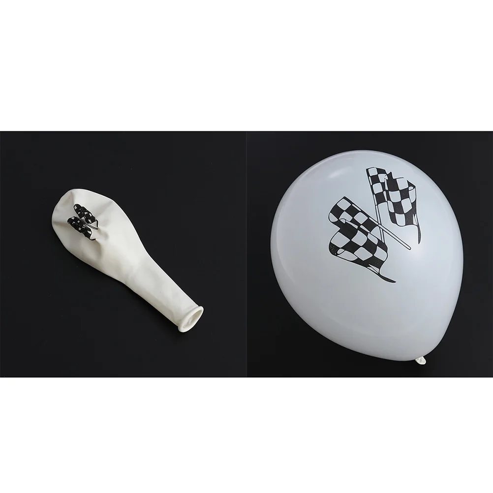 

12pcs Racing Car Themed Checkered Flag Latex Balloons for Reusable Race Event Supplies White