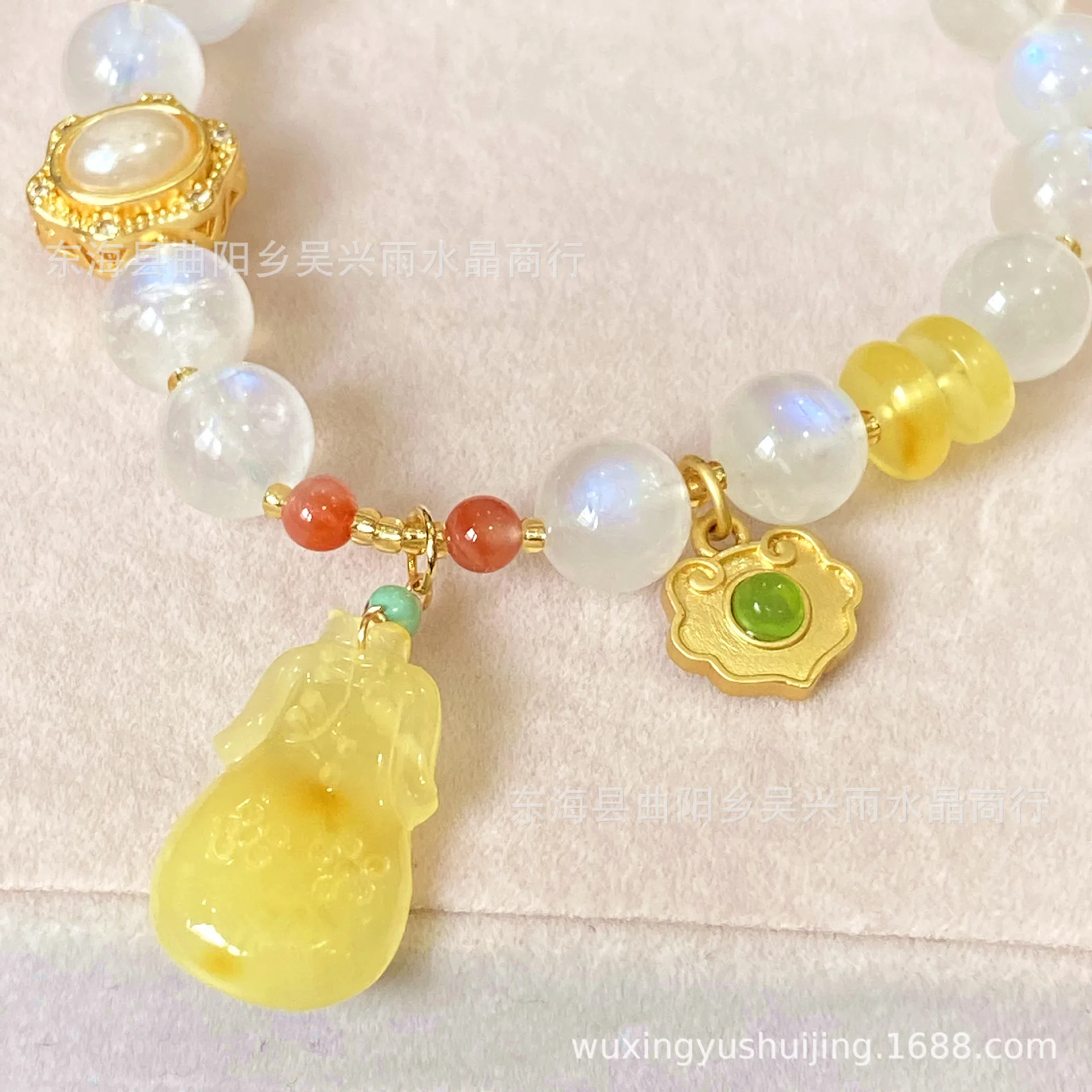 Jasper, pearl, natural round bead white moonlight blue moonlight plus beeswax amber turquoise south red agate bracelet