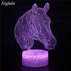 Nighdn 3D Night Light for Kids Horse Head Touch 7 Color Change USB LED Illusion Lamp Birthday Christmas Gift for Boys and Girls