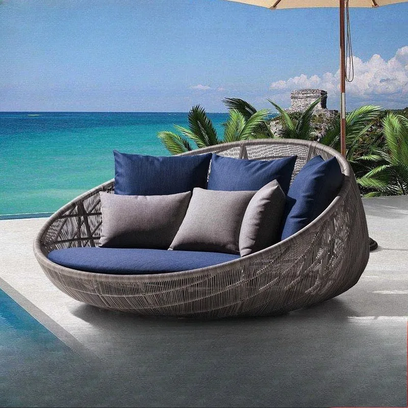 

Outdoor rattan round bed, open-air balcony courtyard rattan art bed bed, homestay villa garden beach chair, leisure furniture