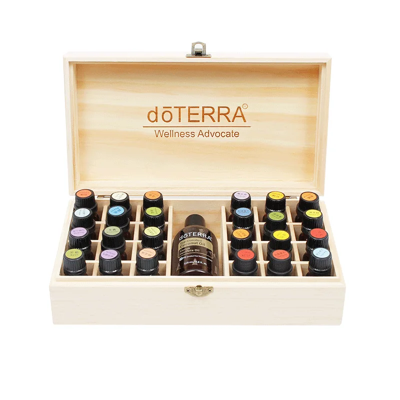 For doTERRA Essential Oil Storage Wooden Box 25 Compartment Storage Box 15ML 24+1 Compartment Essential Oil Display Box