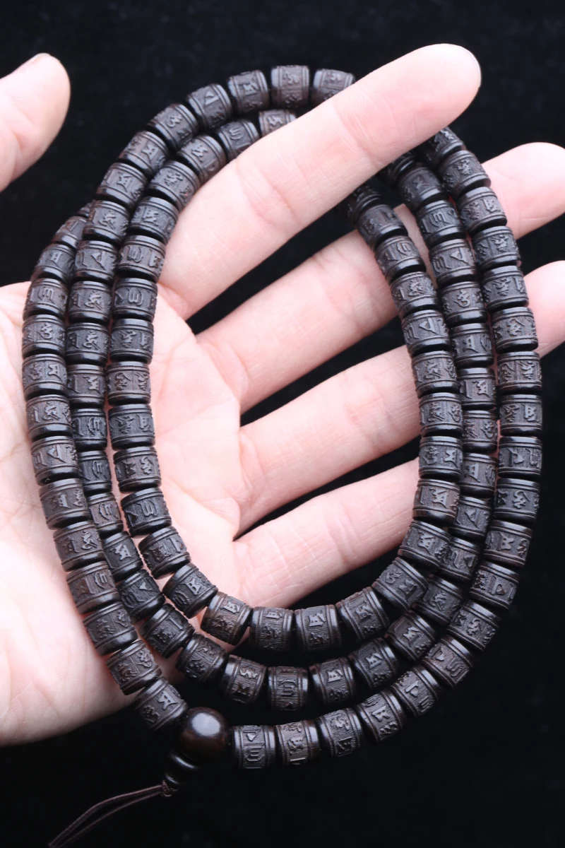 Natürliches Ebenholz, tibetisches Gebetsdrehrad, sechs Zeichen, 8 mm, 108 Perlen, Mara-Halskette, Rosenkranzperlen – Detail 2