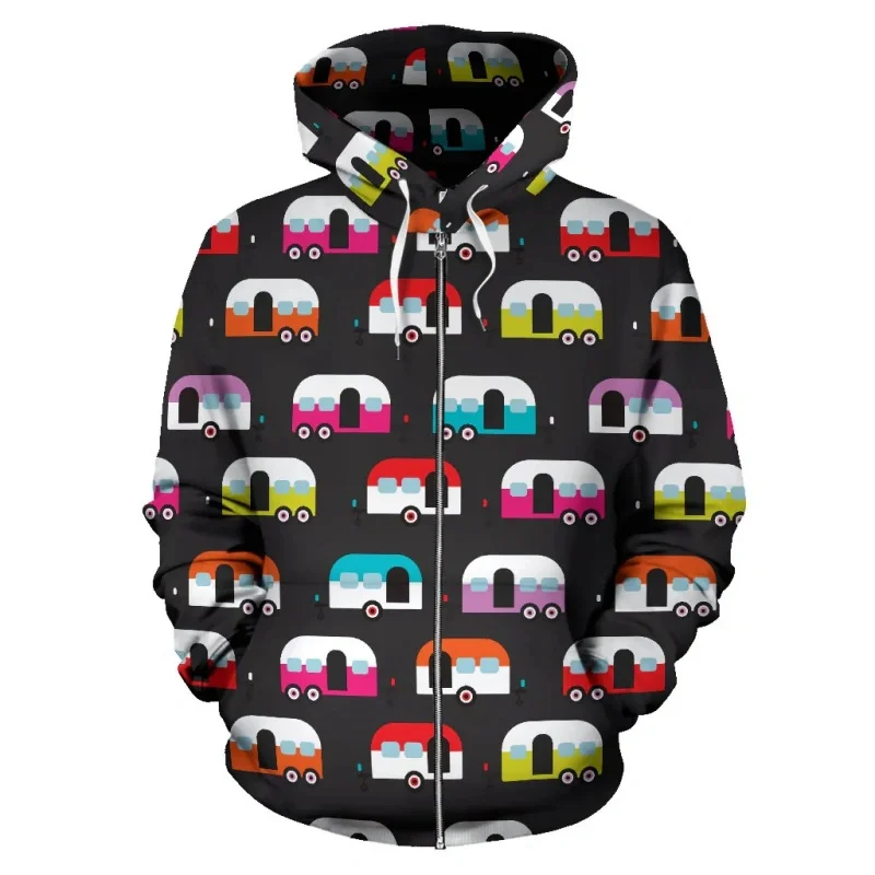 Cute CAMPER-CARAVAN 3D Printing Zip Up Hoodies Funny Streetwear Zipper Hoodie Women Casual Zip Up Sweatshirts Mens Clothing Tops