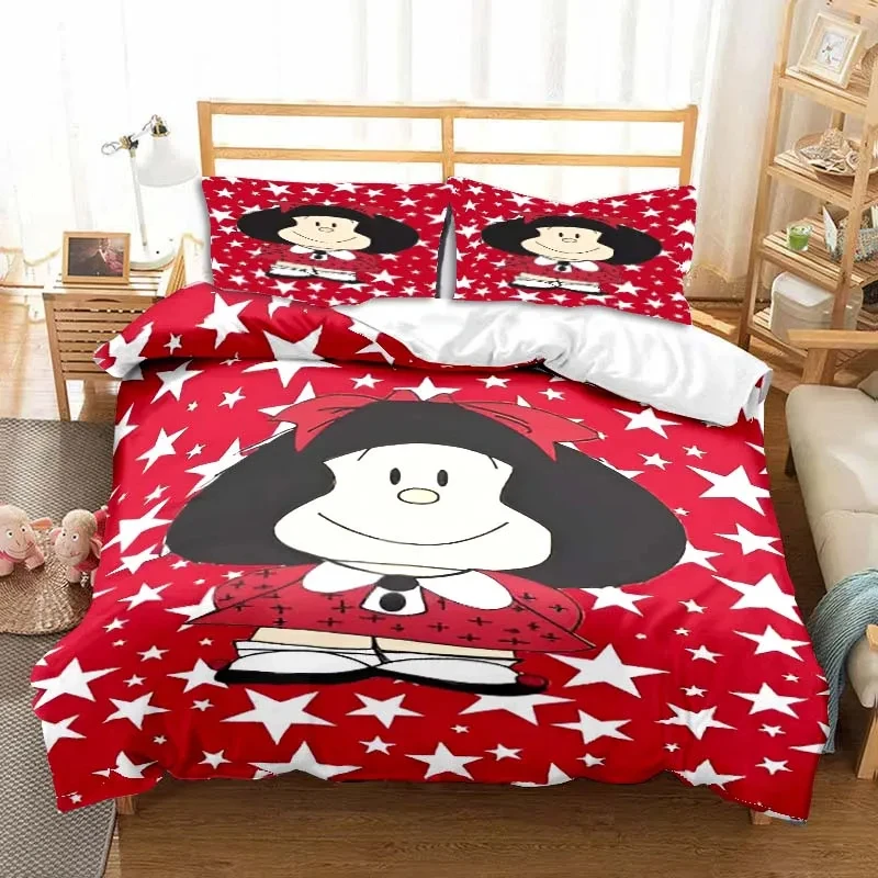 3D Print Mafalda Cartoon Bedding Set,Duvet Cover Comforter Bed Set Quilt Cover Pillowcase,King Queen Twin Size Boys Girls Adults