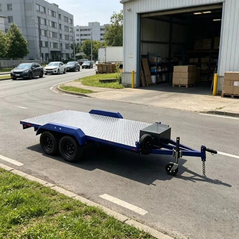 Tandem Axle Car Hauler Trailer, Diamond Plate Flatbed with Secure Storage Box for Race Car & Powersports Equipment Transport