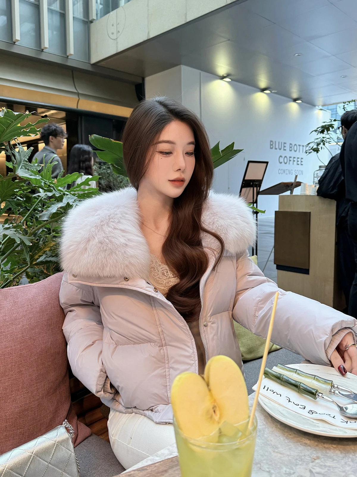 

JustQin Fur Collar ort down Jaet Women's Outerwear Warm Mousse Heat Pa 2025 Winter Faion Sexy Waist-Cinching