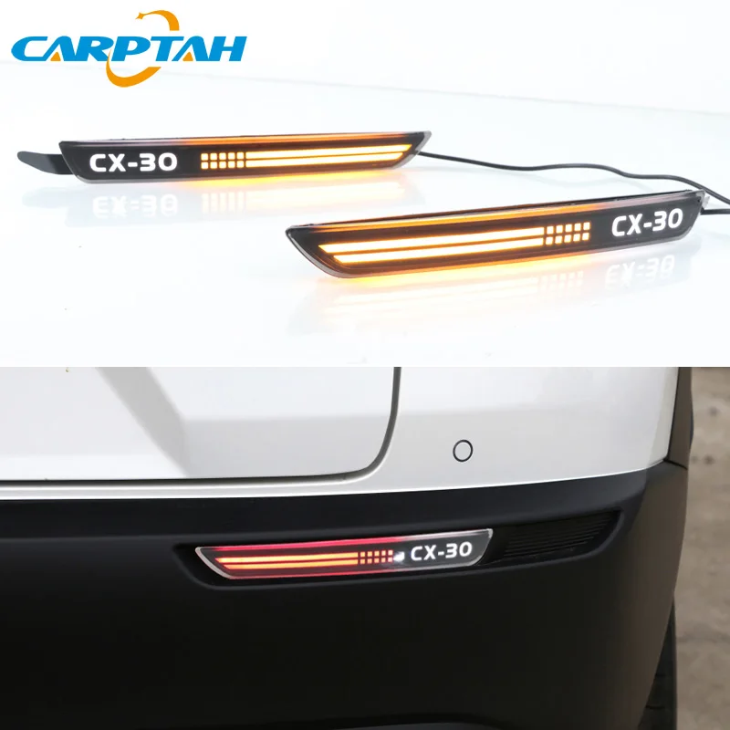 2PCS For Mazda CX30 CX-30 2020 2021 LED Rear Fog Lamp Car LED Bumper Light Brake Light Dynamic Turn Signal Indicator Reflector