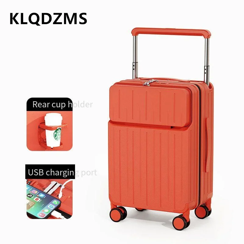 KLQDZMS Rolling Suitcase Front Opening PC Boarding Box 26 Inch Large Capacity Trolley Case 20"22"24 USB Charging Suitcase