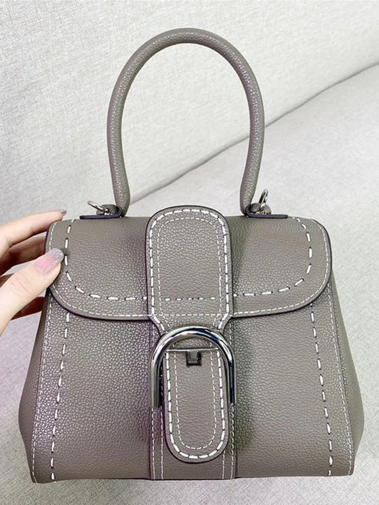 New Genuine Leather Small Tote Handabg Women Crossbody Bags Fashion Sewing Thread Vintage Saddle Bag Ladies Single Shoulder Bags