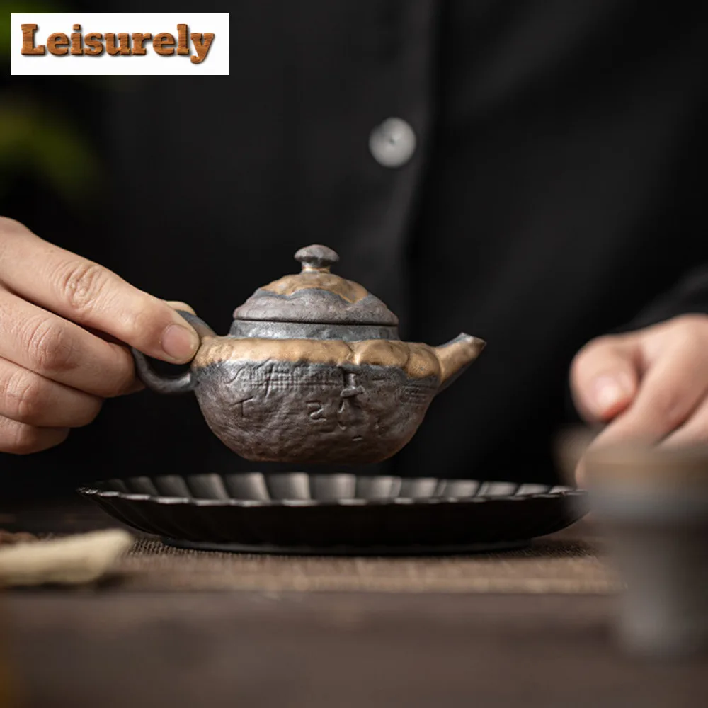 110ml Handmade Gilded Iron Glazed Teapot Retro Cloud Shirt Small Pot Tea Brewing Kettle Kung Fu Tea Cafes Supplies Craft Gifts