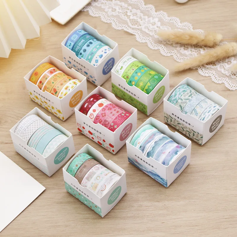 5 Rolls Kawaii Washi Tape Set Clip And Paste Sticker Supplies Cute Stationery Diary Aesthetic Tape Gift Tape